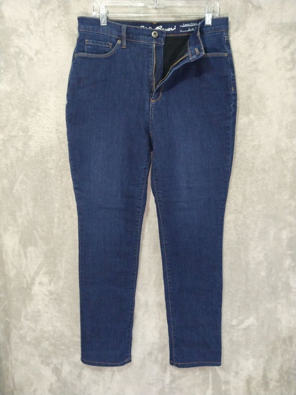 Eddie Bauer Jeans Women 12 Blue Denim Curvy High Rise Slim Straight Fleece Lined